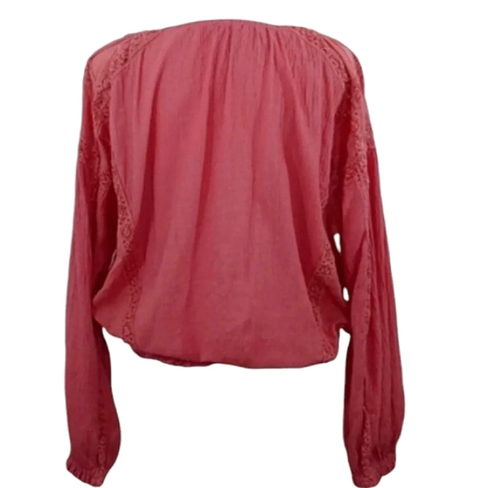 Free People Maria Maria Embroidered Top in Athena Puff Sleeve Size XS